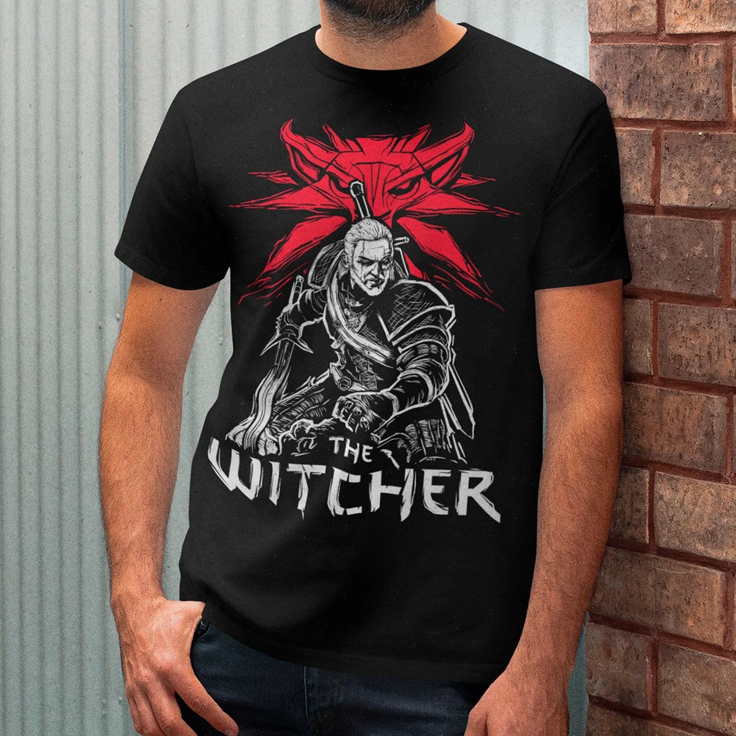 Hombre usando Polera The Witcher Geralt De Rivia