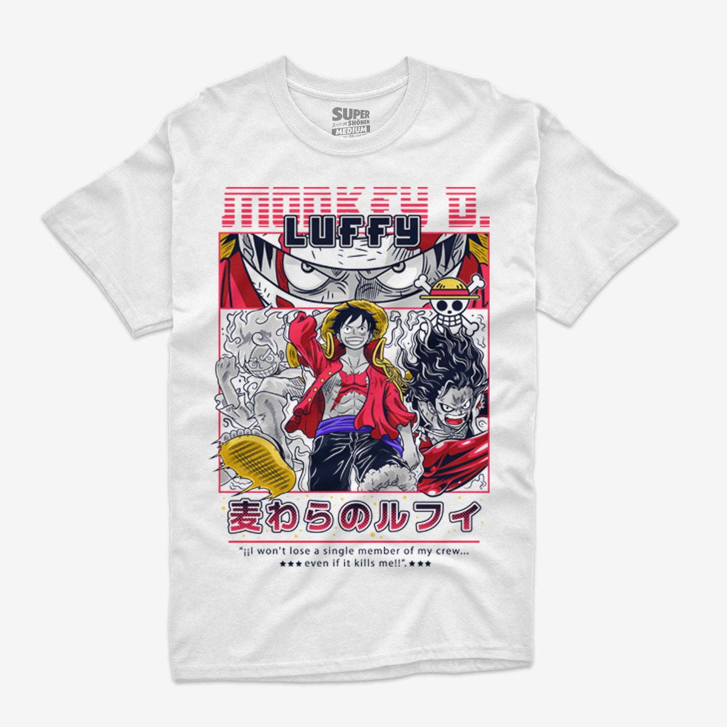 Polera Blanca Monkey D Luffy One Piece Piratas del sombrero de paja