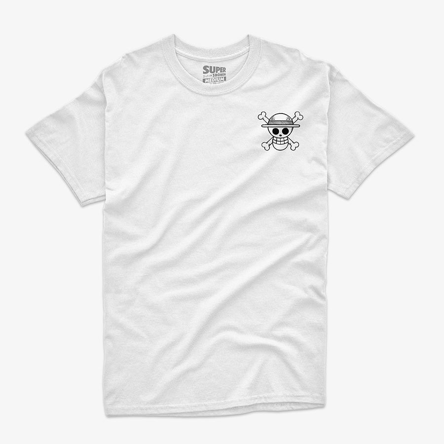 Polera Blanca con Jolly Roger de los Piratas del Sombrero de Paja