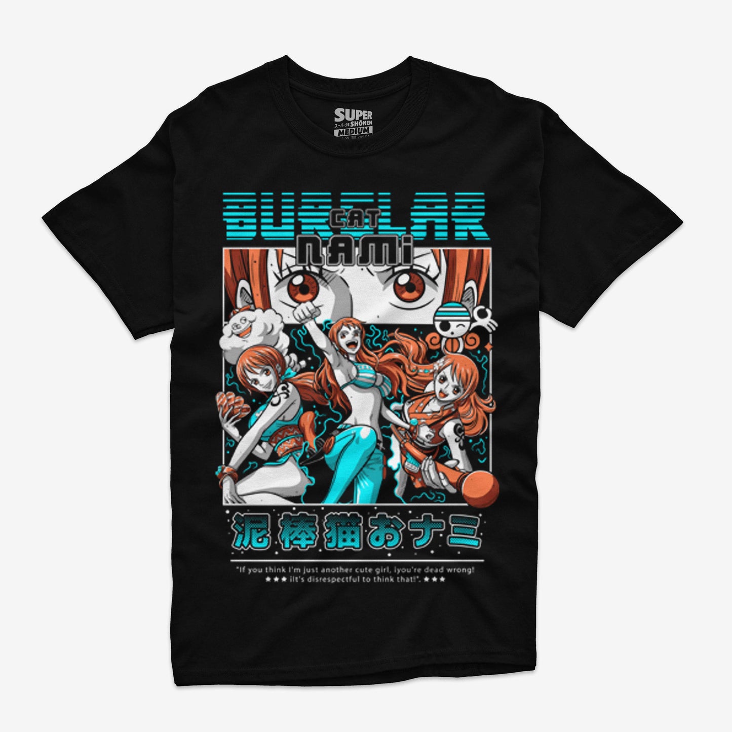 Polera Negra Nami Gata Ladrona Piratas del Sombrero de Paja