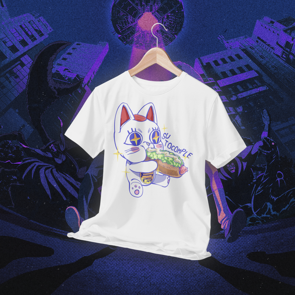 Polera blanca Turbo Abuela Tocomple – estilo anime y cultura chilena urbana