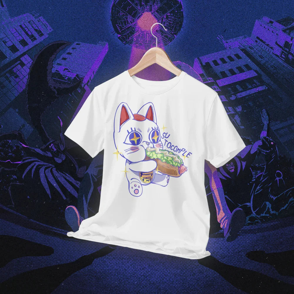 Polera blanca Turbo Abuela Tocomple – estilo anime y cultura chilena urbana