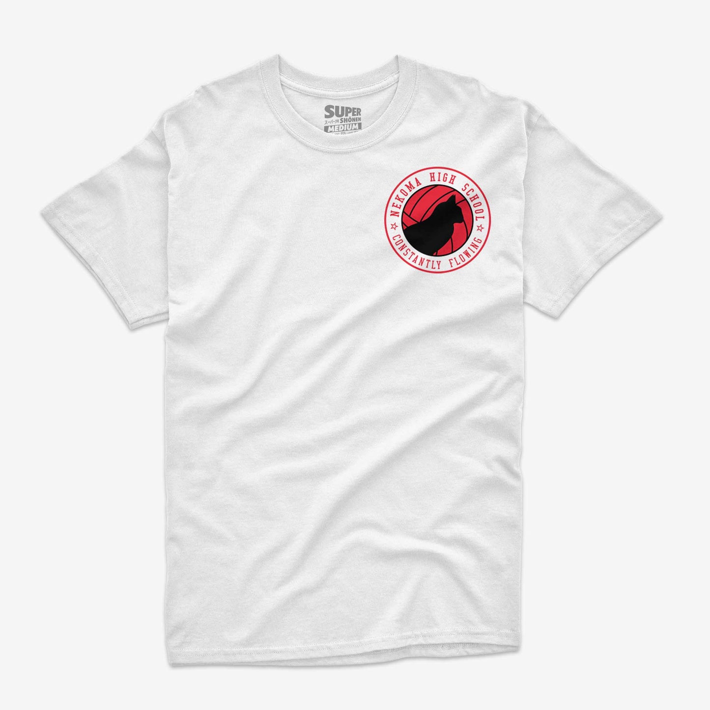 Polera blanca con el emblema de Nekoma High School estampado en el pecho en color rojo Haikyuu!!
