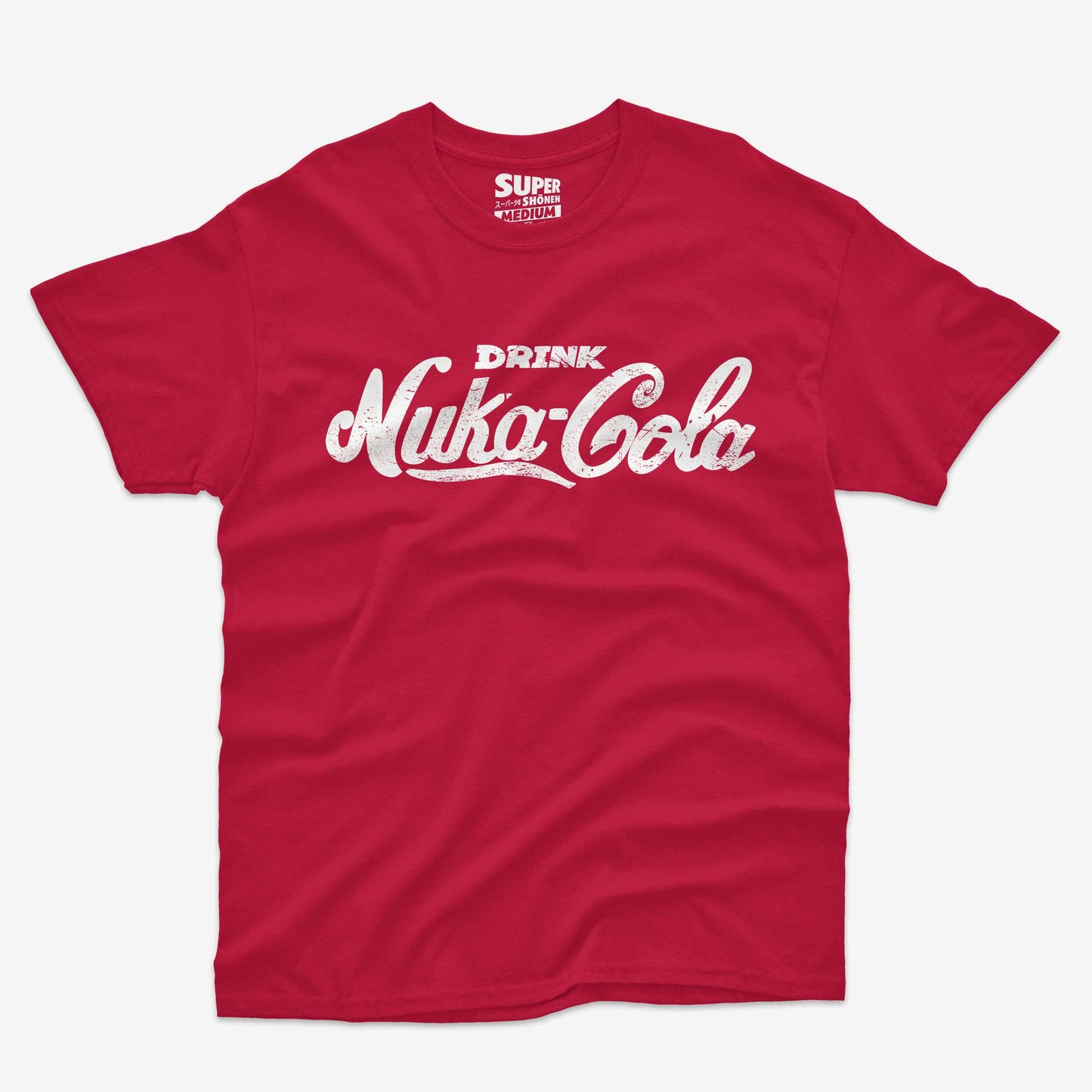Polera roja con el logo blanco desgastado de Nuka-Cola en el centro