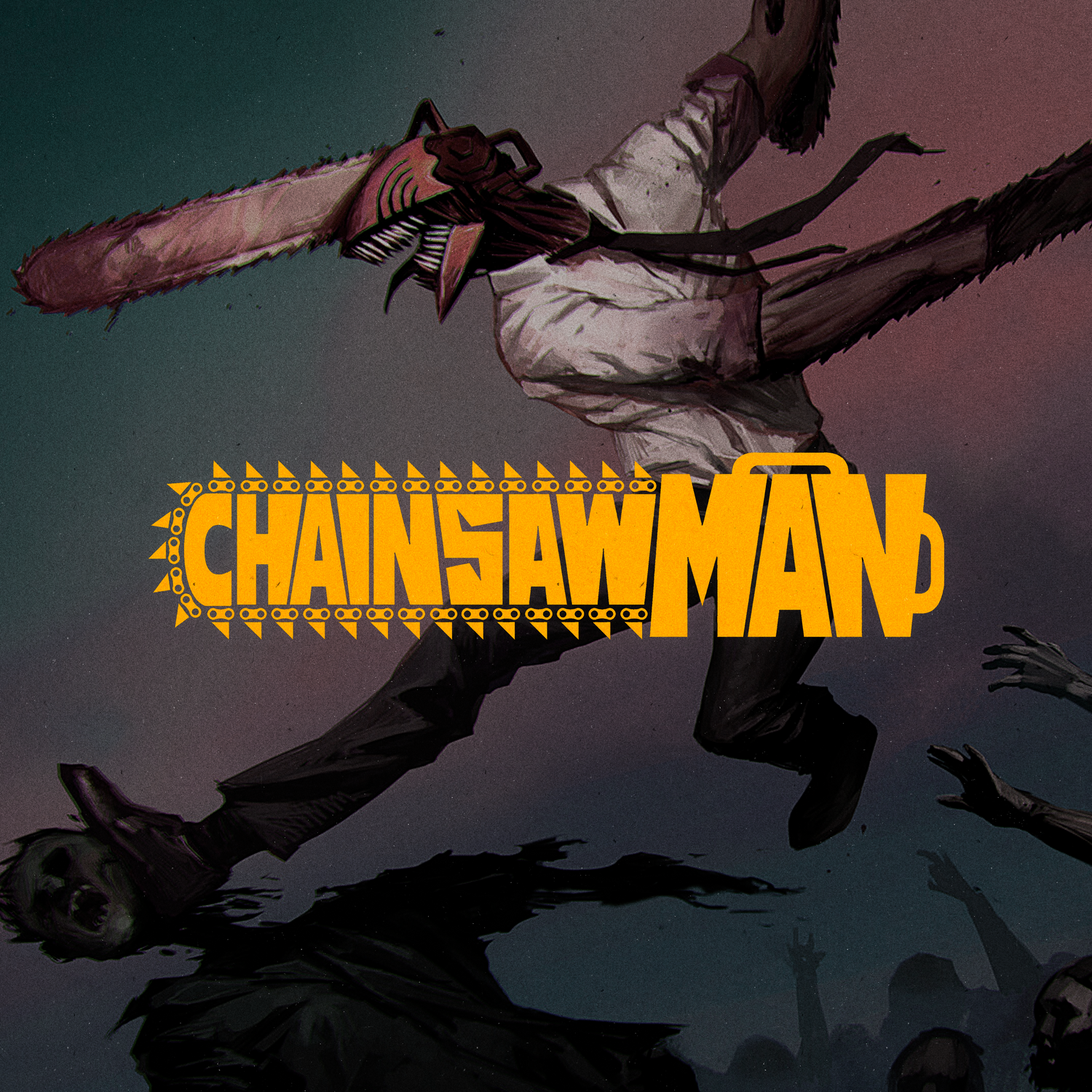 Banner de la colección "Chainsaw Man" de Super Shōnen, mostrando el logo de la serie y a Denji en su forma de Chainsaw Man, promocionando poleras y hoodies del anime.