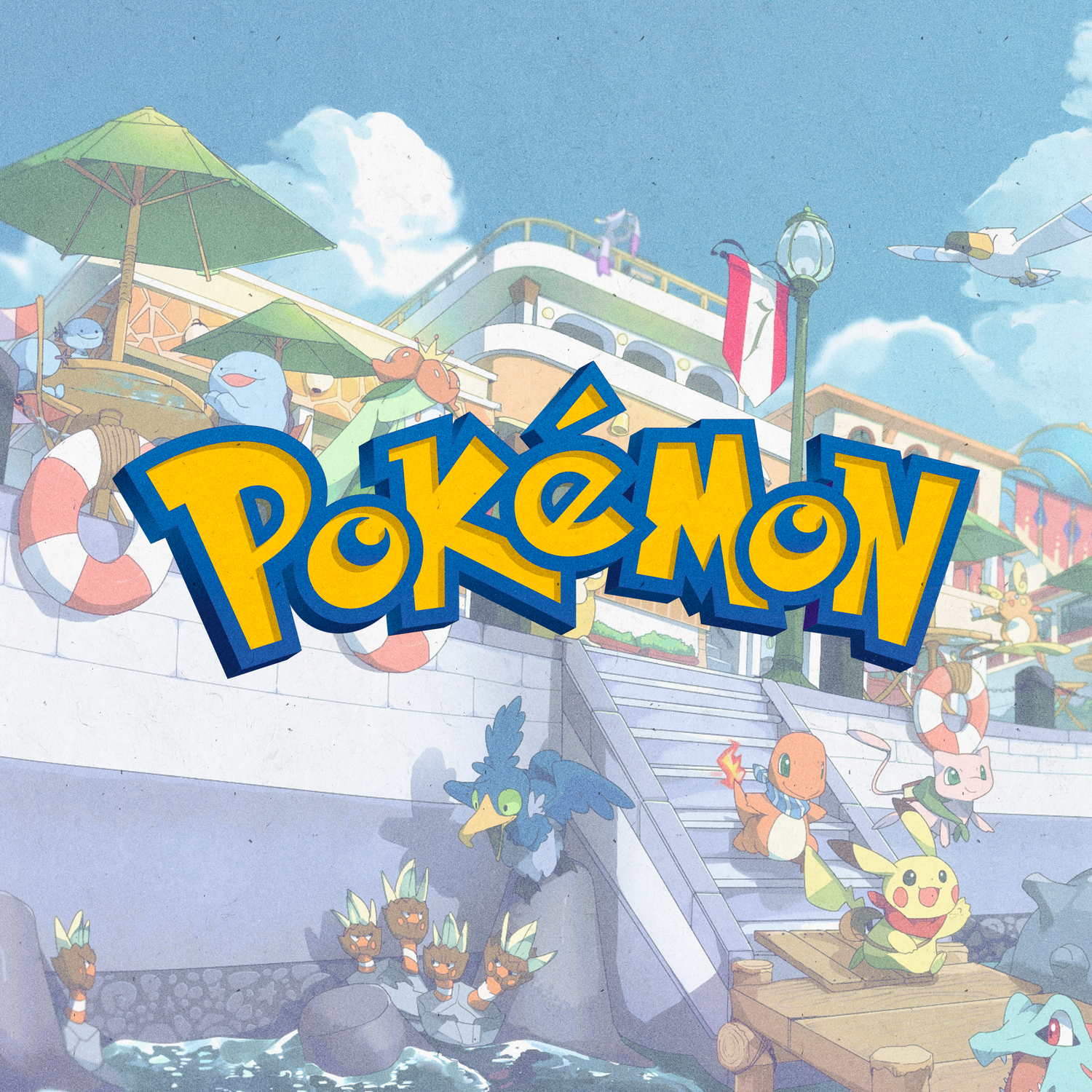 Logo de la categoría Pokémon de Super Shōnen, con el nombre "Pokémon" y un fondo que evoca el universo de la franquicia