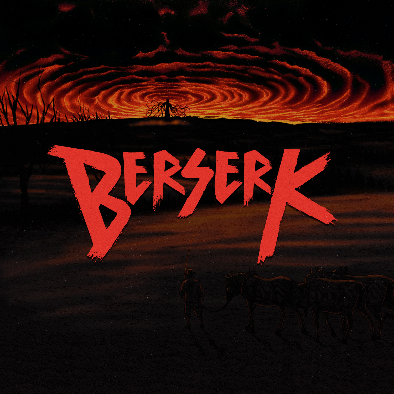 anner de la colección "Berserk" de Super Shōnen, mostrando el icónico logo de la serie con Guts y su inmenso Espadón Dragonslayer, promocionando poleras y polerones del manga y anime de fantasía oscura.