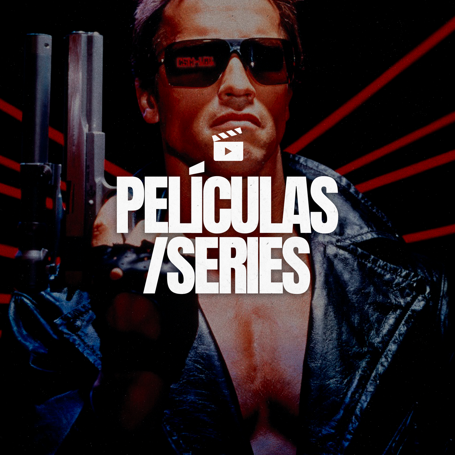 Banner de la categoría "Películas y Series" de Super Shōnen, mostrando una imagen icónica de Terminator con Arnold Schwarzenegger, representando la diversa colección de poleras de cine, series y cultura pop.