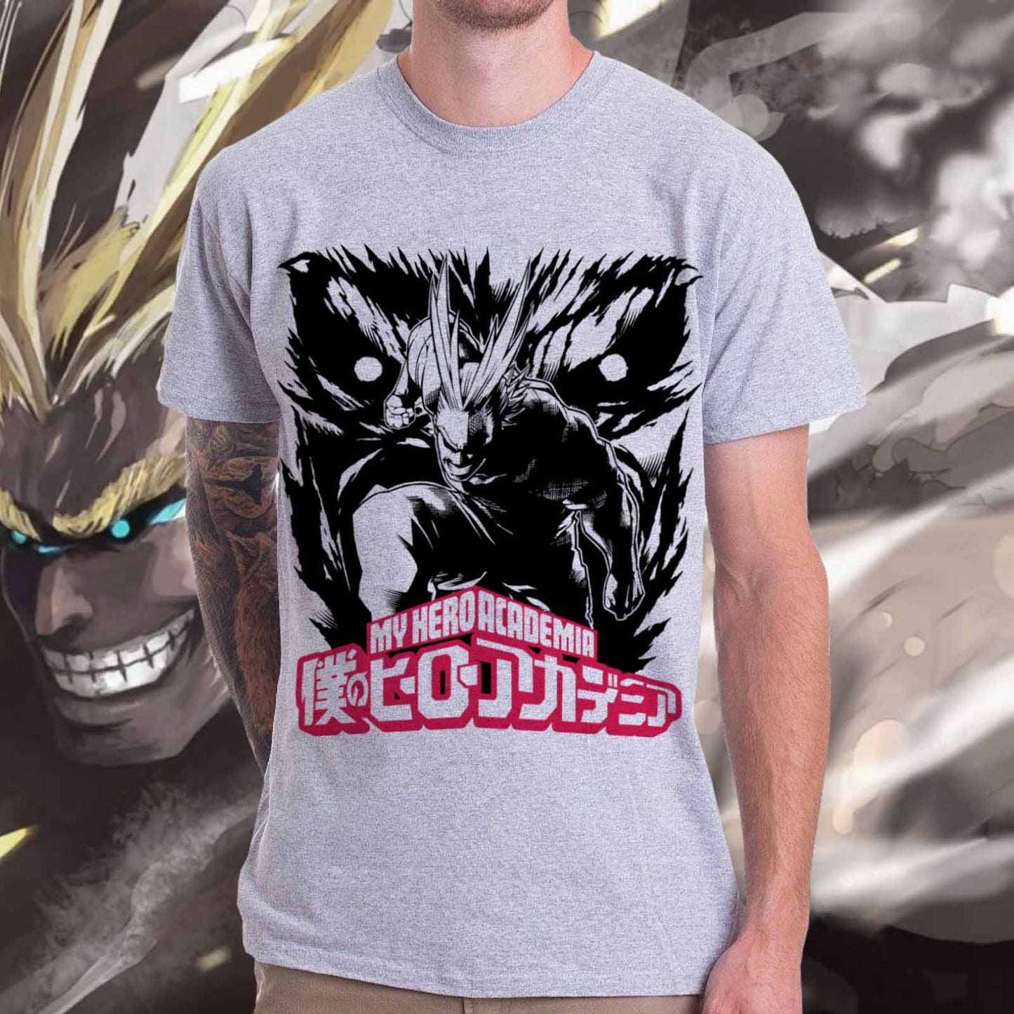 Polera All Might II Gris Jaspeado