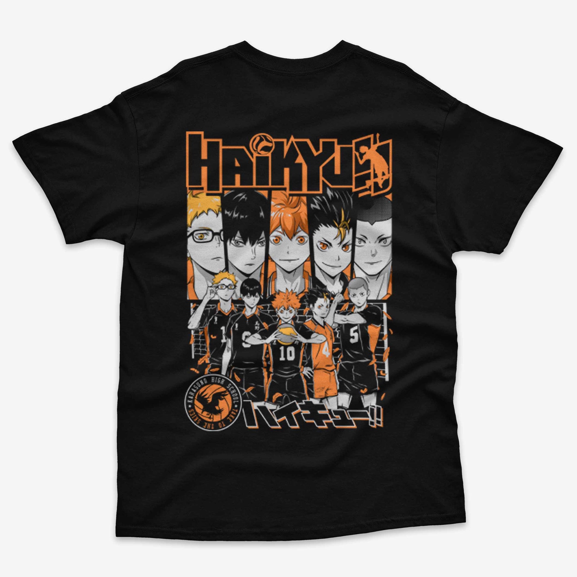 Estampado trasero de Polera negra con todos los jugadores del Karasuno de Haikyuu!!