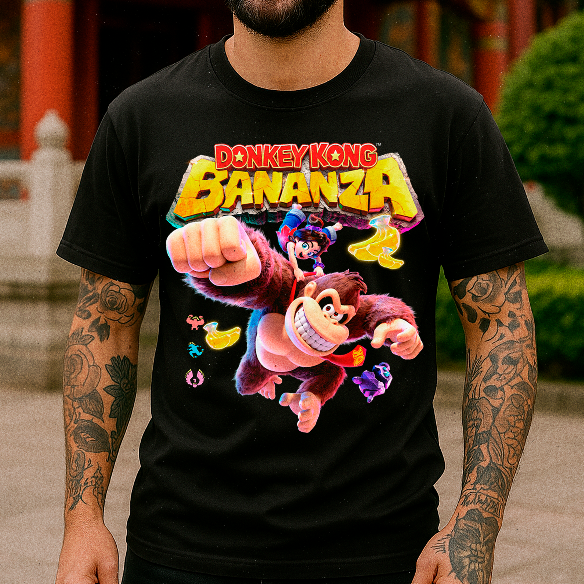 Hombre Usando Polera Negra Donkey Kong Bananza