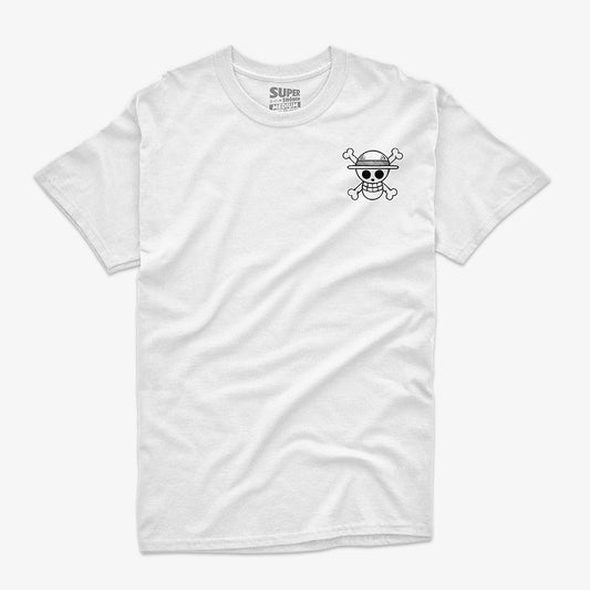 Polera Blanca con Jolly Roger de los Piratas del Sombrero de Paja