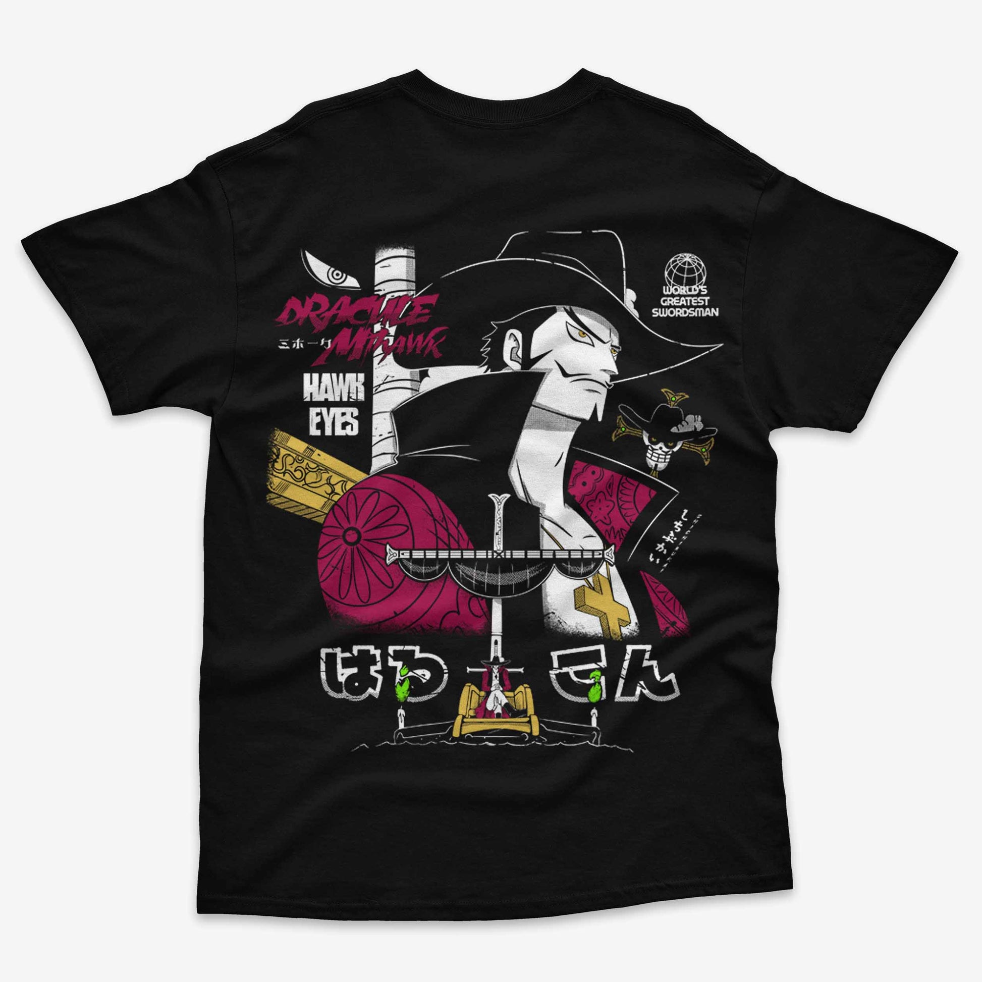 Polera Negra con diseno en espalda de Dracule Mihawk