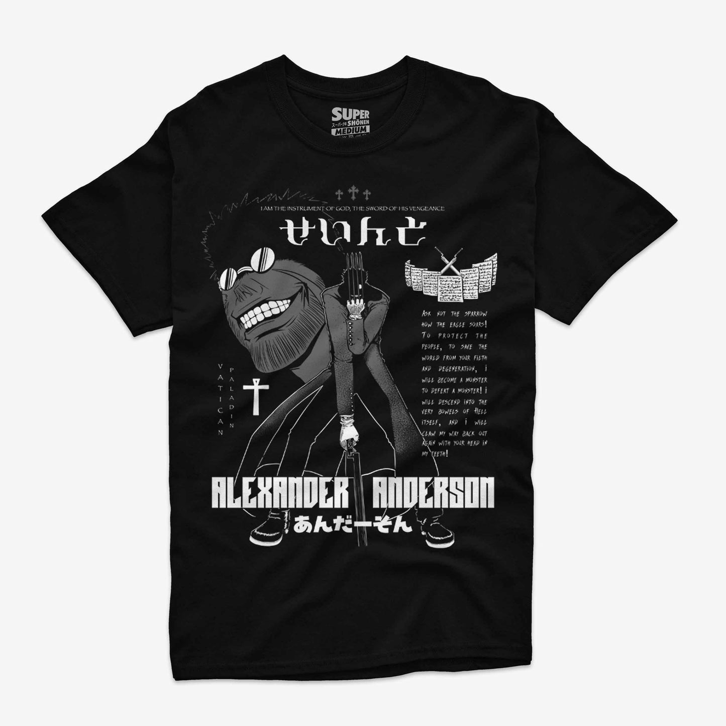 Polera negra con diseno de Alexander Anderson