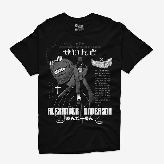 Polera negra con diseno de Alexander Anderson