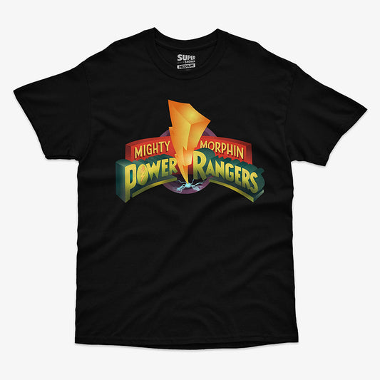 Polera negra con el clásico logo 3D de Mighty Morphin Power Rangers en el pecho
