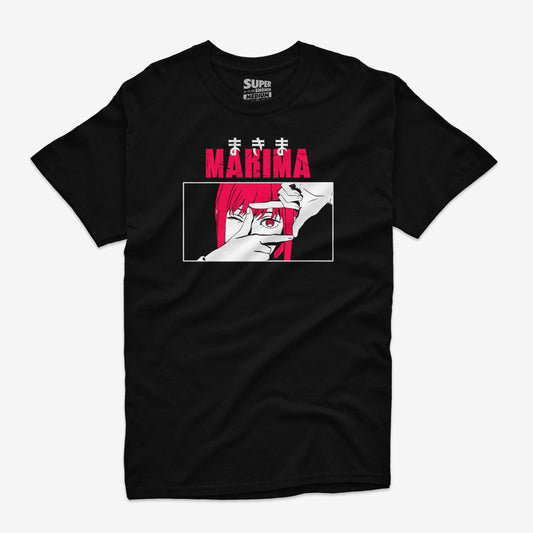 Polera negra de Makima de Chainsaw Man. Diseño frontal en el pecho con un primer plano de su rostro en blanco