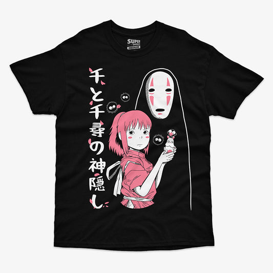 Polera negra standard con diseno de chihiro y sin cara