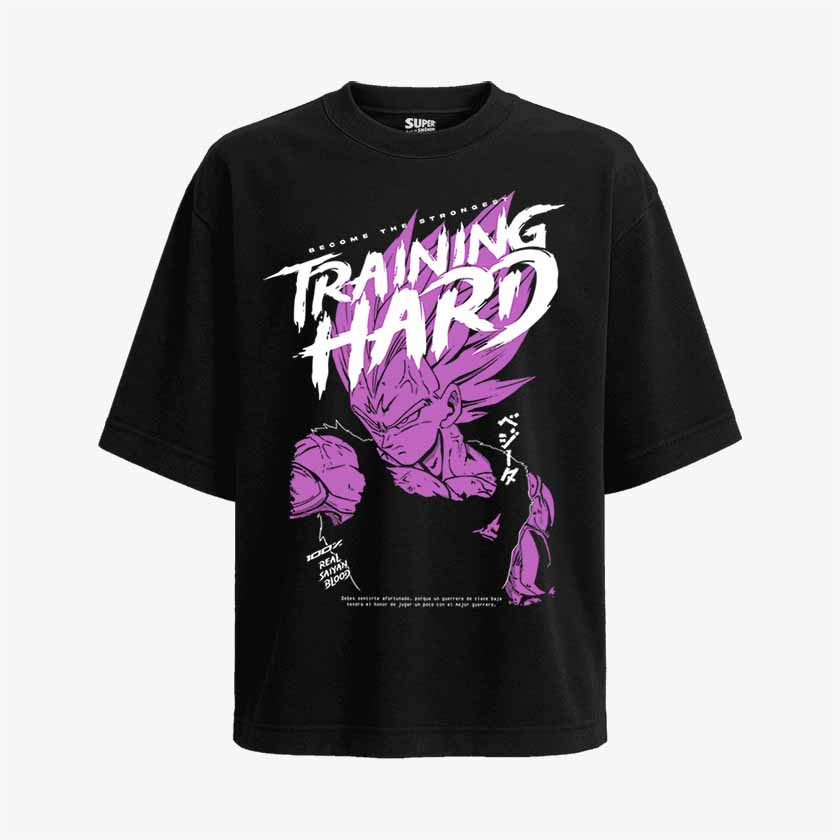 polera overize negra con diseño de majin vegeta para entrenar