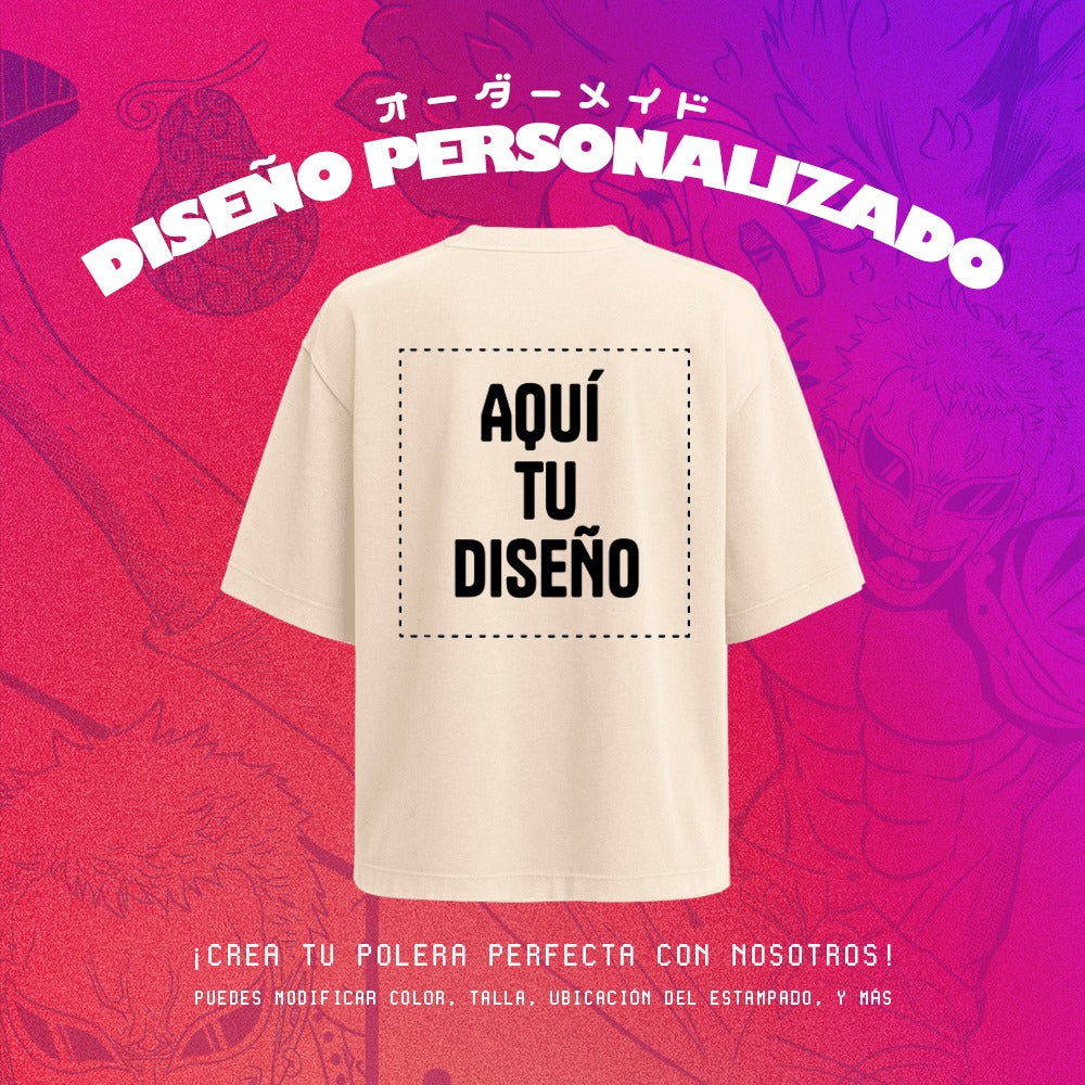 Polera oversize personalizada color crudo con estampado en espalda