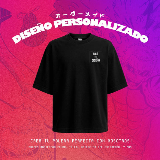 Polera oversize personalizada negro con estampado bolsillo 