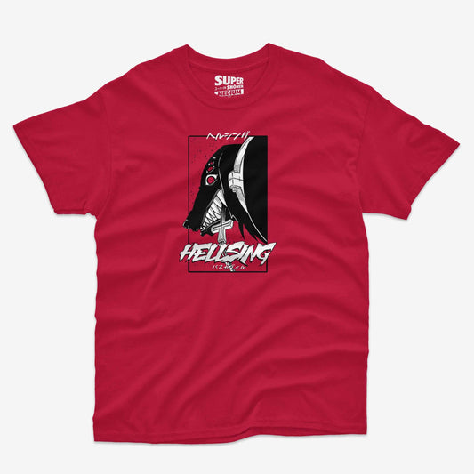 Polera roja con diseno frontal de hellsing