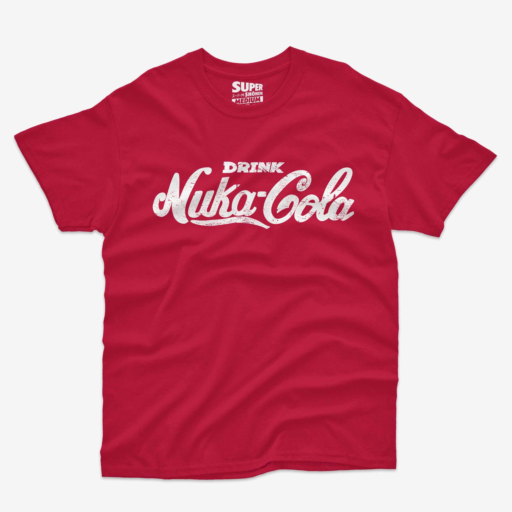 Polera roja con el logo blanco desgastado de Nuka-Cola en el centro