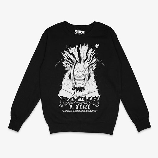 Poleron Negro Rocks D Xebec de los Piratas de Rocks con una cara desafiante en impresion dtg chile