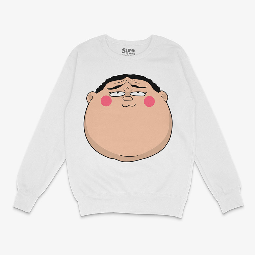 Poleron blanco con la cara del personaje de parodia anime Koni-Chan. El diseno retro y humoristico evoca nostalgia