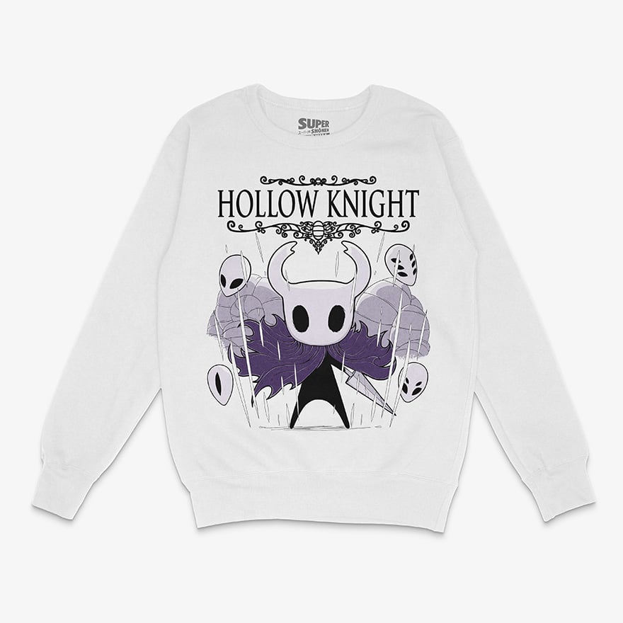Poleron blanco tipo polo con diseno de hollow knight basado en el videojuego