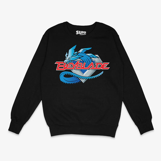 Polerón negro con el logo de Beyblade en color azul y rojo en el centro del pecho