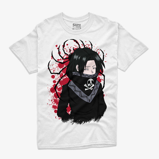 Polera Feitan de Hunter x Hunter con ilustración original y fondo rojo DTG