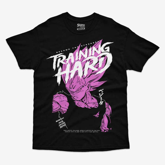 Polera negra clasica con diseno de majin vegeta para entrenar