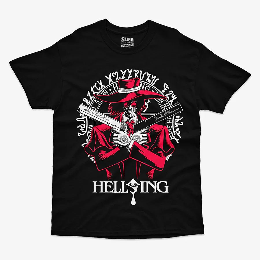 polera negra con diseno de hellsing