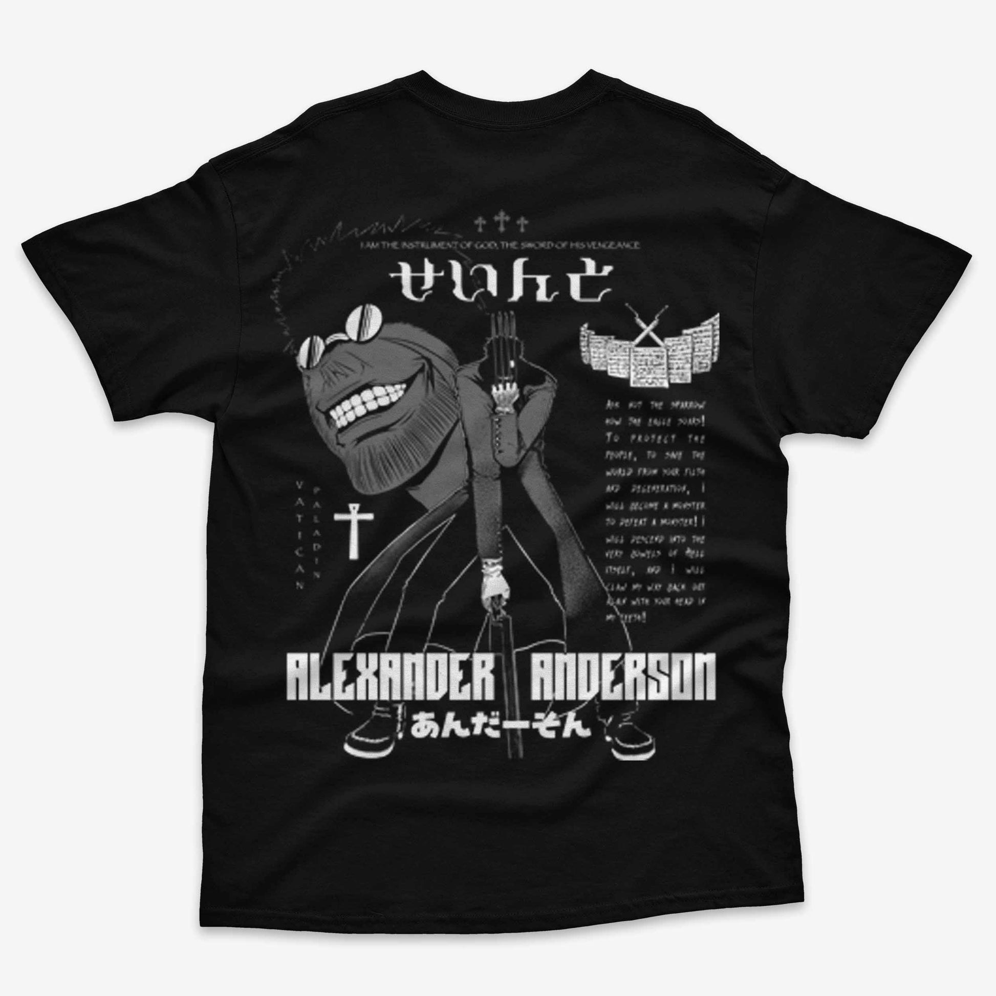 polera negra con estampado en espalda de alexander anderson hellsing