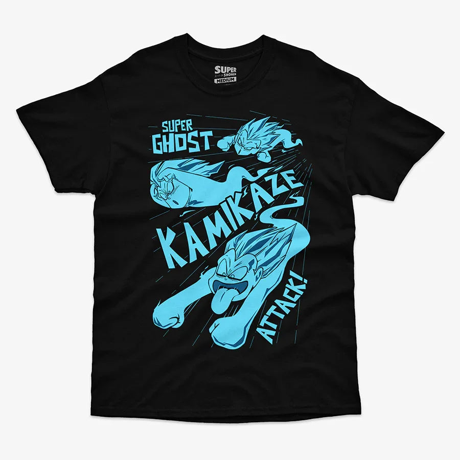 polera negra dragon ball con diseno de gotenks tipo fantasma